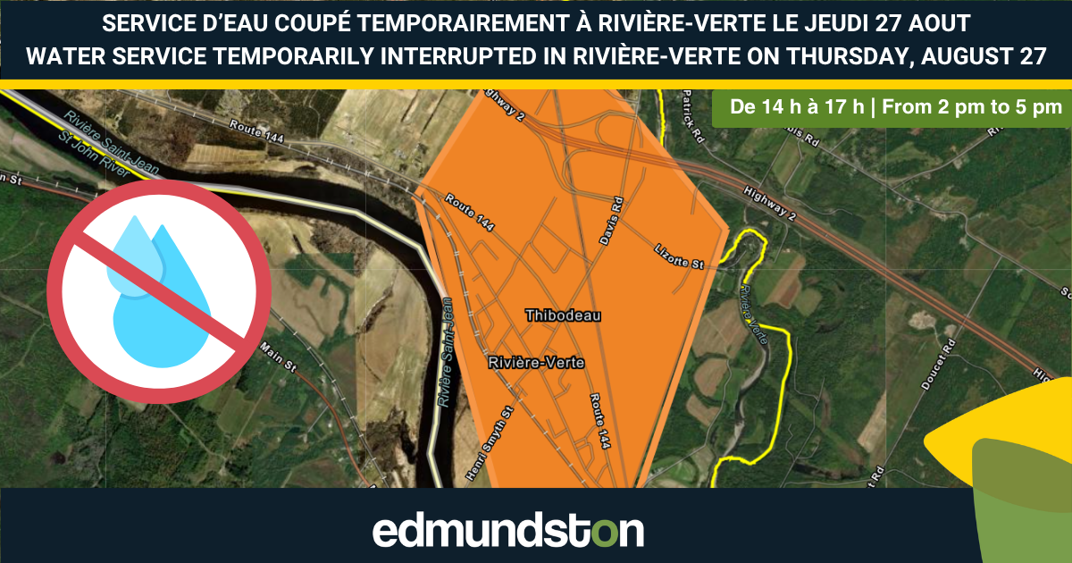 Interruption temporaire d'eau &agrave; Rivi&egrave;re-Verte le jeudi 27 aout