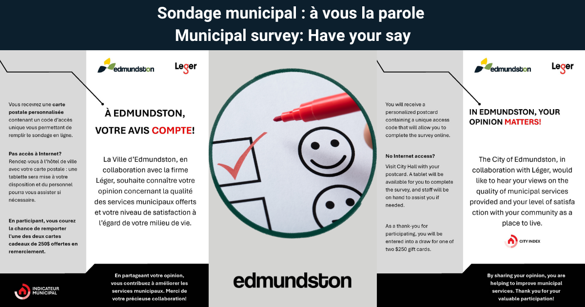 La Ville d'Edmundston lance un sondage citoyen sur la satisfaction à l'égard des services municipaux