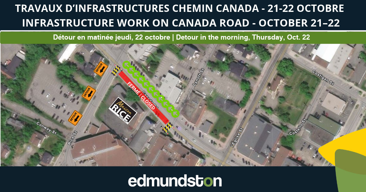 Travaux sur le chemin Canada au centre-ville les 21 et 22 octobre