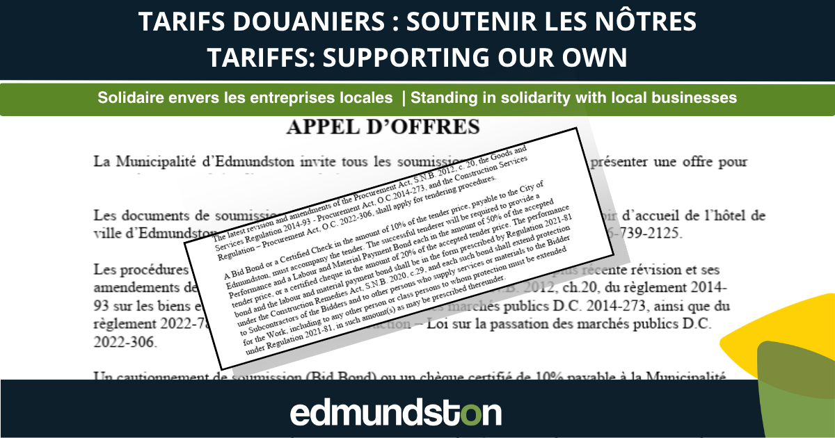 Tarifs douaniers : le conseil municipal d'Edmundston appuie les mesures provinciales et réitère son engagement envers l'achat local
