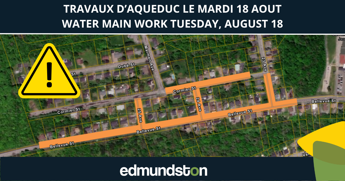 Travaux d'aqueduc dans le secteur des rues Bellevue et Cormier le 18 aout