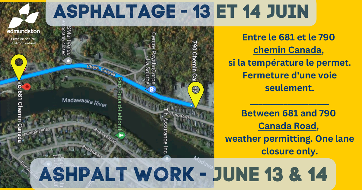 Canada Road: planned paving work on a section on June 14-15