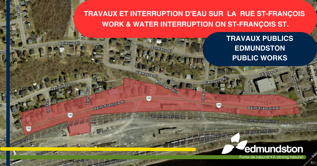 Travaux et interruption d'eau pour une section de la rue Saint-François