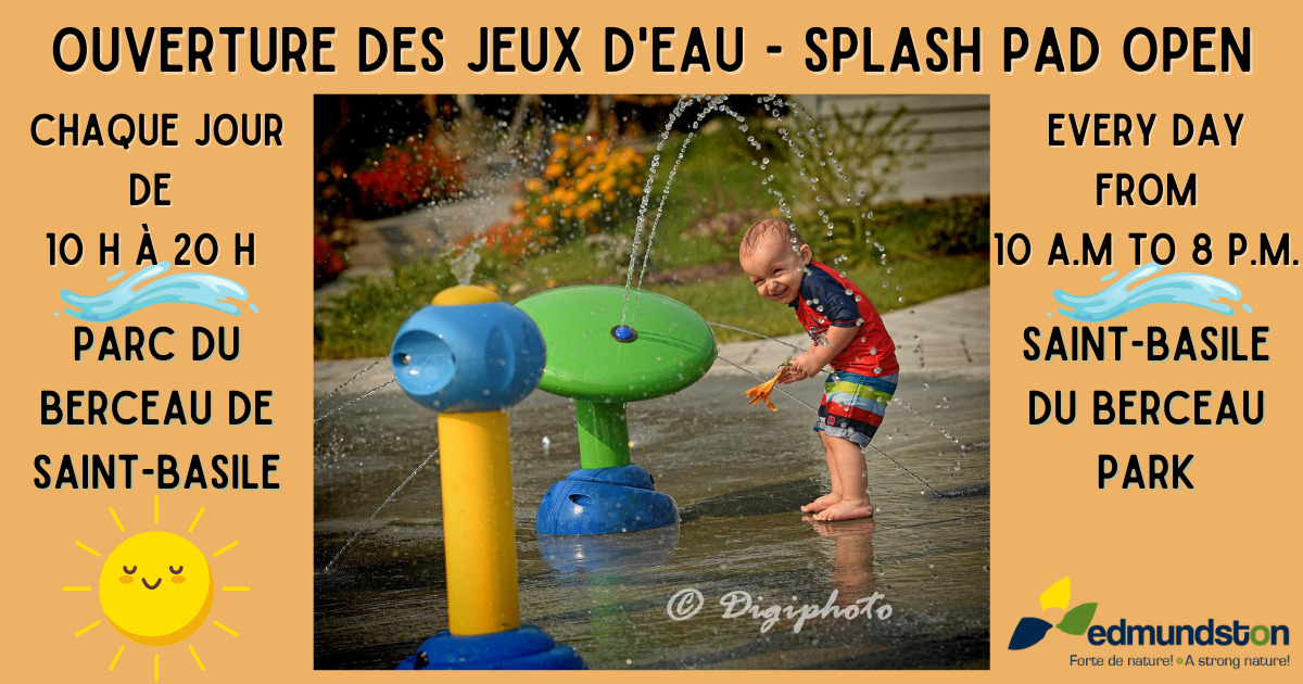 The Saint-Basile splash pad is open for the summer!