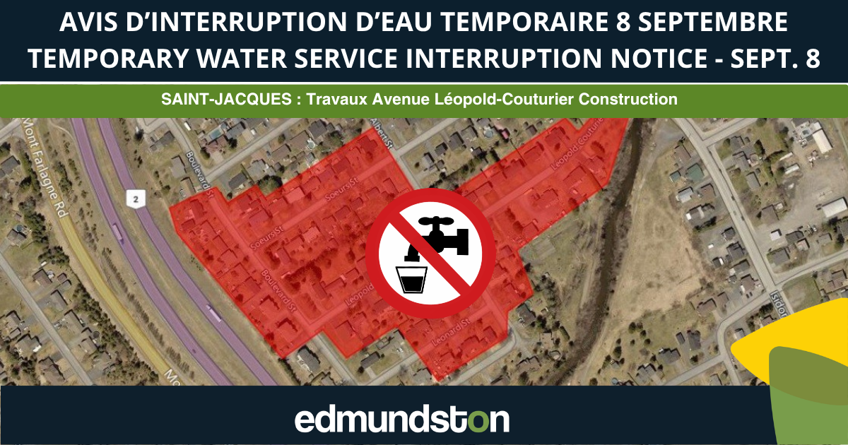 Avis d'interruption d'eau à Saint-Jacques le 8 septembre 2026