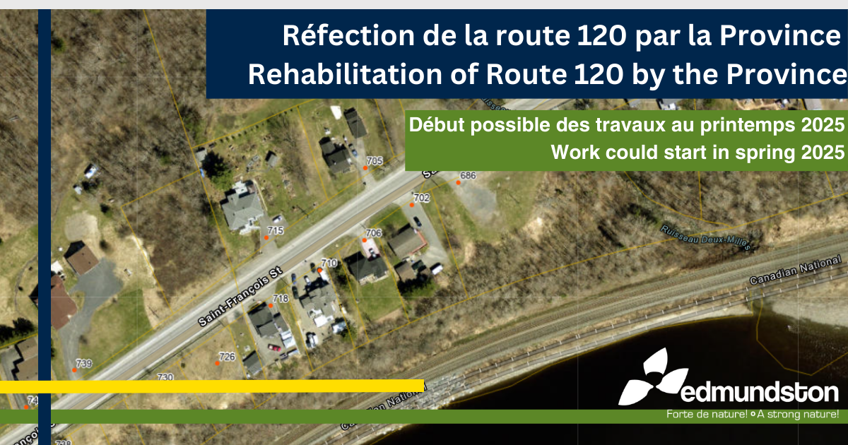 Projet de rétablissement provincial sur la route 120 relatif à la crue soudaine de juin 2023 à Edmundston