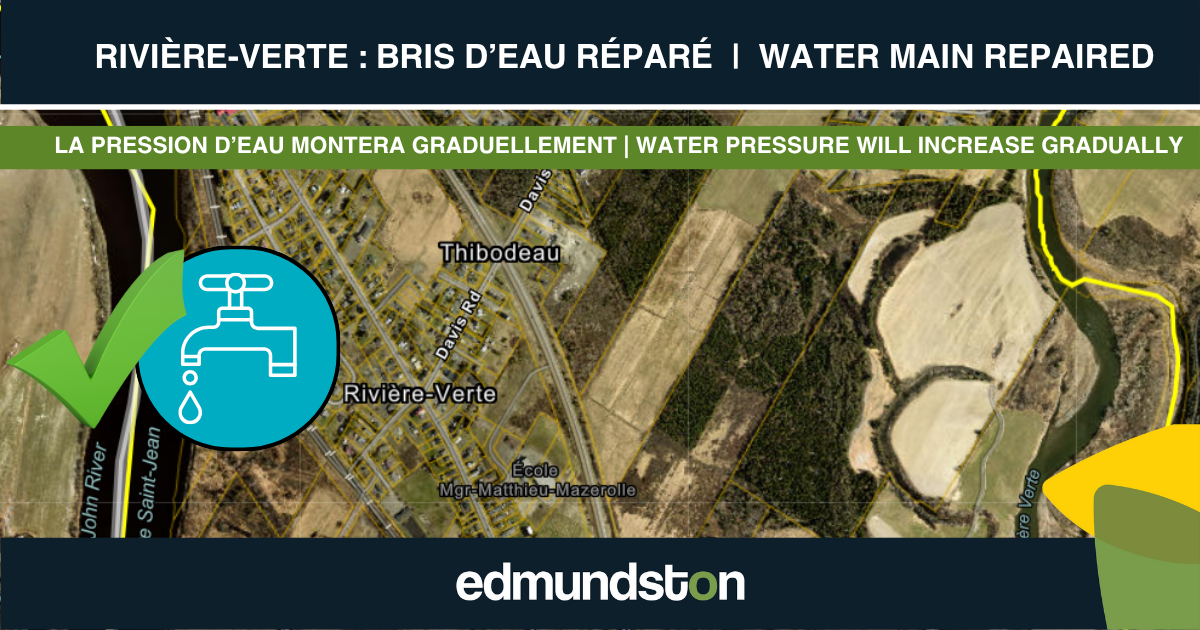Bris d'eau r&eacute;par&eacute; dans le secteur Rivi&egrave;re-Verte