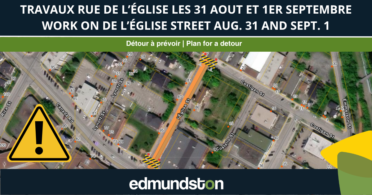 Une section de la rue de l'Église fermée à la circulation les 31 aout et 1er septembre