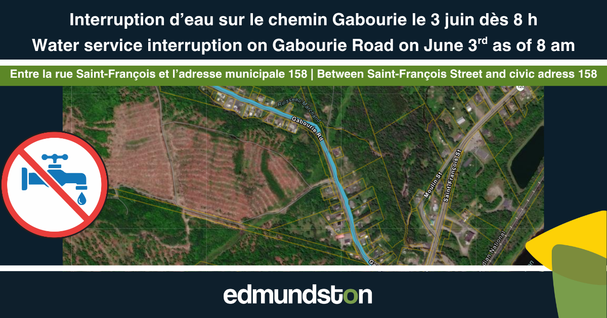 Avis public : Interruption d'eau sur le chemin Gabourie le 3 juin
