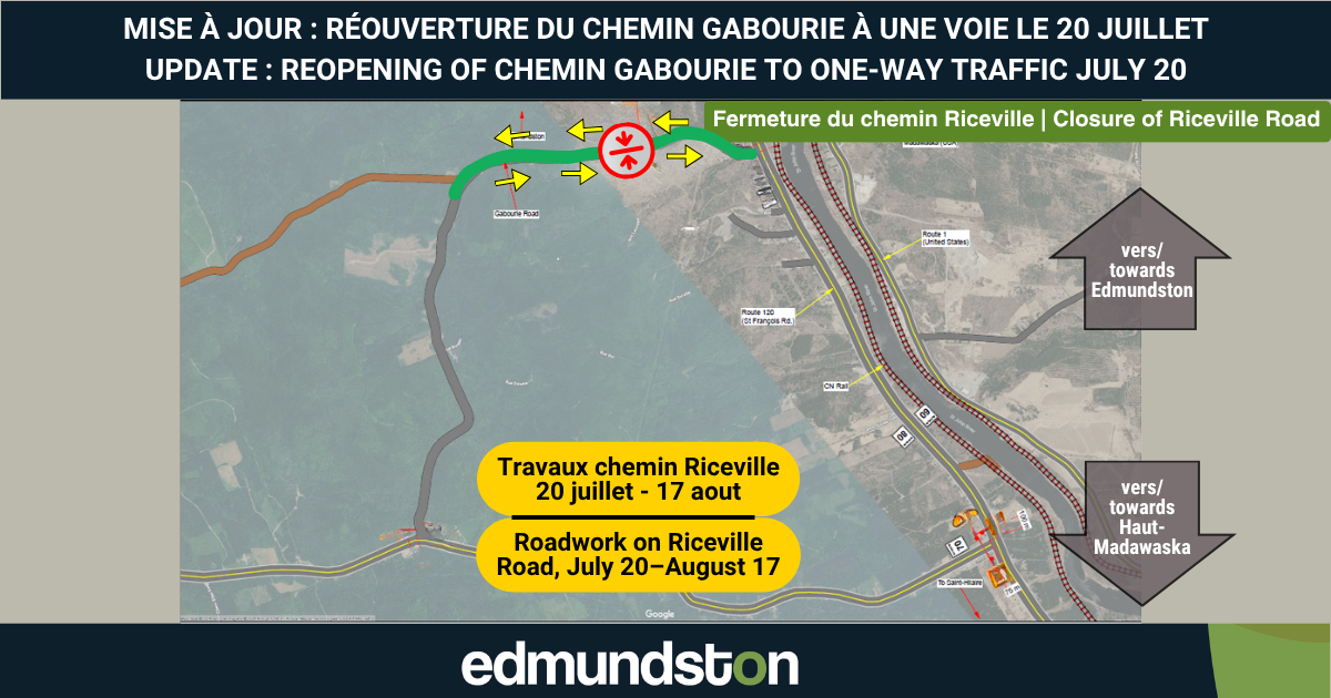 Fermeture du chemin Riceville et réouverture partielle du chemin Gabourie pour des travaux de remplacement de ponceaux