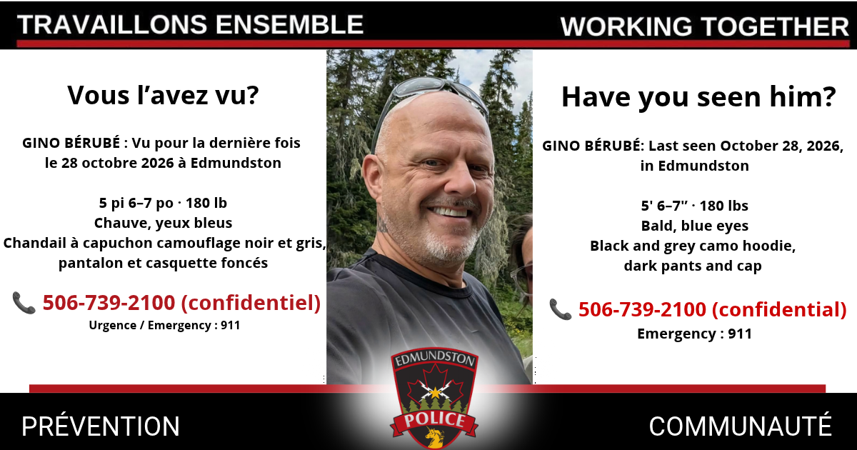Disparition : la Force policière d’Edmundston sollicite l’aide du public