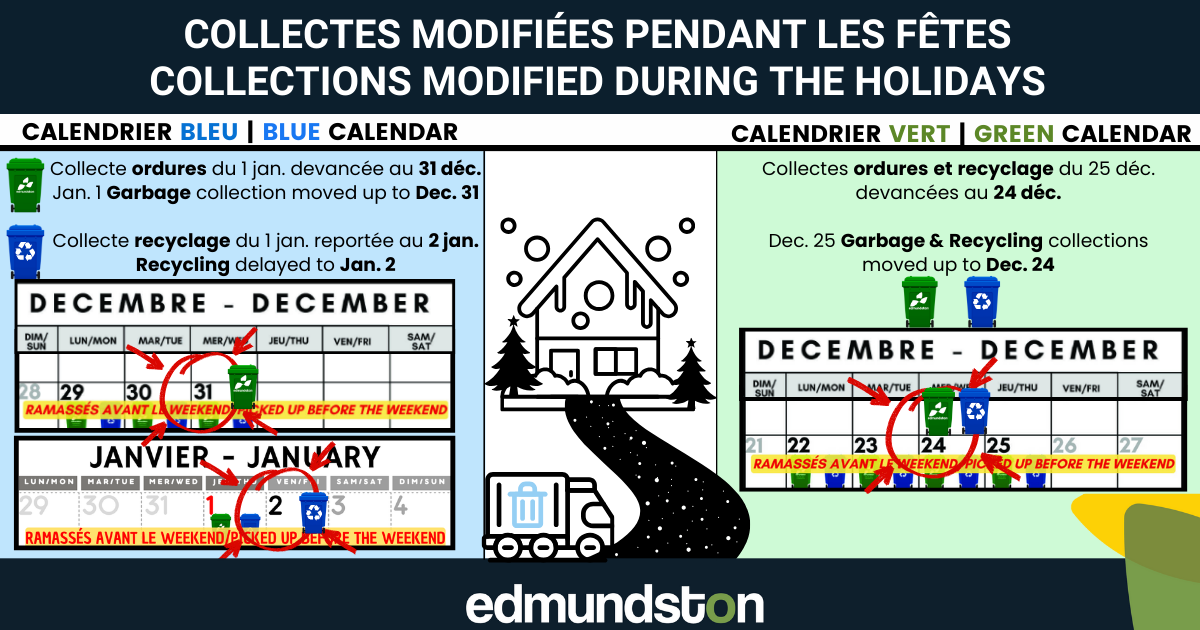 Collectes ordures et recyclage : Horaire modifi&eacute; pendant les F&ecirc;tes et calendriers 2026